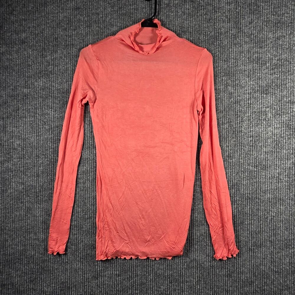 Zenana Coral Mock Neck Topโ Womens M Lettuce Hem Long Sleeve Fitted